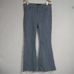 Judy Blue Super Flare Pin Striped Jeans Raw Hem Women Size 15 32 Stretch